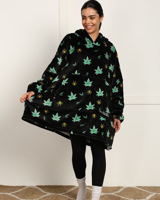 Weed-Inspired Printed Sherpa Wearable Blanket Hoodie for Unisex Comfort