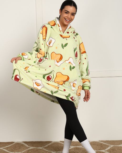 Avocado & Toast Printed Sherpa Wearable Blanket Hoodie for Unisex Comfort