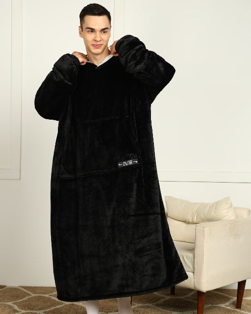 Charcoal Extra Long Wearable Sherpa Unisex Blanket Hoodie