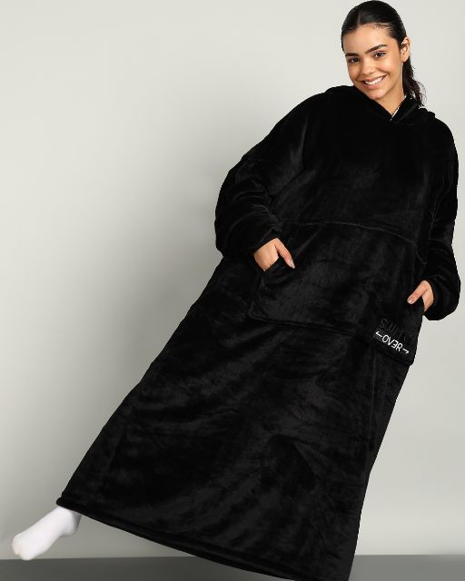 Charcoal Extra Long Wearable Sherpa Unisex Blanket Hoodie