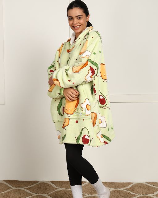 Avocado & Toast Printed Sherpa Wearable Blanket Hoodie for Unisex Comfort