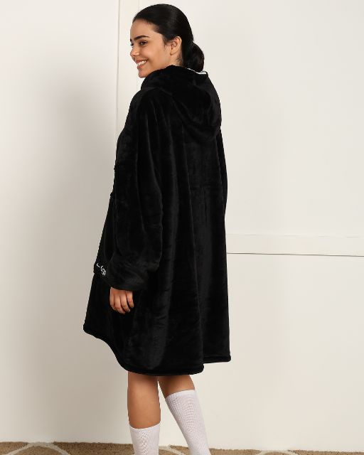 Classic Black Sherpa Wearable Blanket Hoodie for Unisex