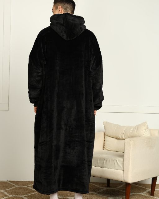 Charcoal Extra Long Wearable Sherpa Unisex Blanket Hoodie