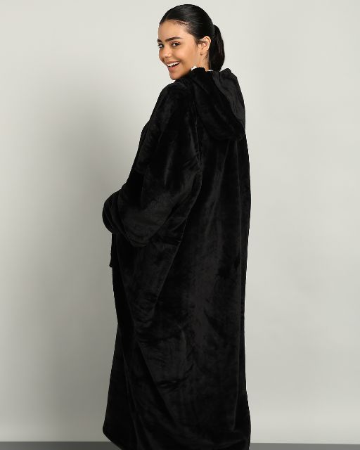 Charcoal Extra Long Wearable Sherpa Unisex Blanket Hoodie