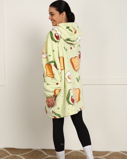 Avocado & Toast Printed Sherpa Wearable Blanket Hoodie for Unisex Comfort