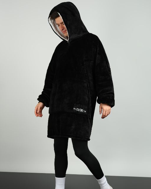 Classic Black Sherpa Wearable Blanket Hoodie for Unisex