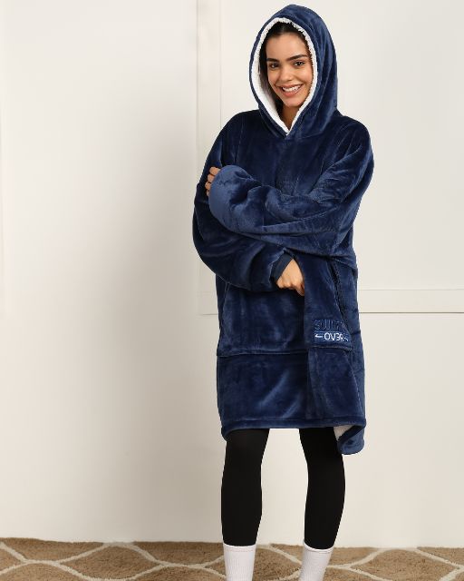 Navy Blue Oversized Sherpa Blanket Hoodie for Ultimate Comfort