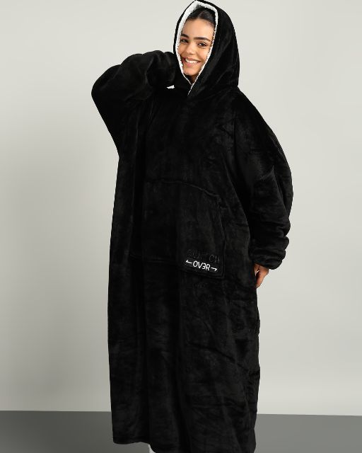 Charcoal Extra Long Wearable Sherpa Unisex Blanket Hoodie