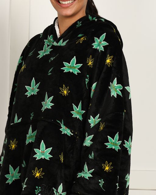 Weed-Inspired Printed Sherpa Wearable Blanket Hoodie for Unisex Comfort