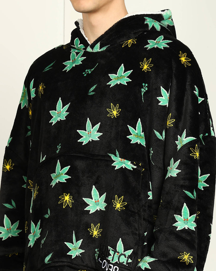 Weed-Inspired Printed Sherpa Wearable Blanket Hoodie for Unisex Comfort