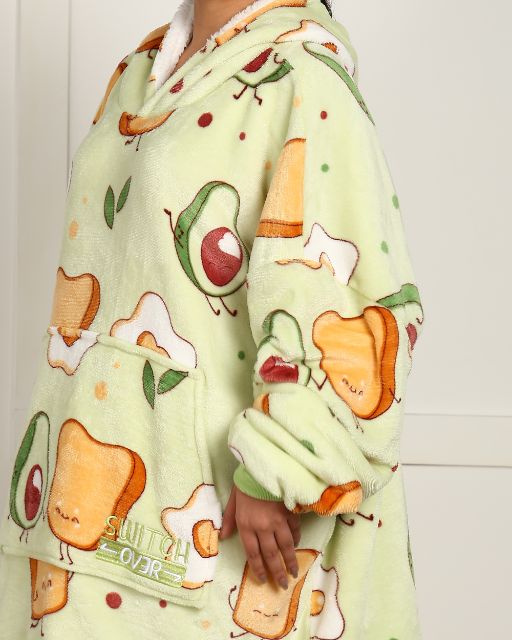 Avocado & Toast Printed Sherpa Wearable Blanket Hoodie for Unisex Comfort