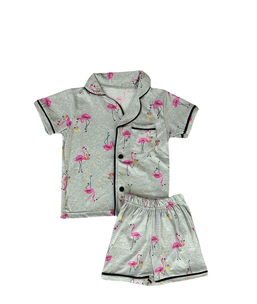 Cute Flamingo Printed Kids Shirt with Shorts Night Suit Set