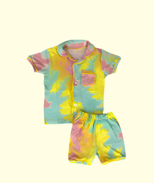 Colorful  Printed Kids Shirt with Shorts Night Suit Set